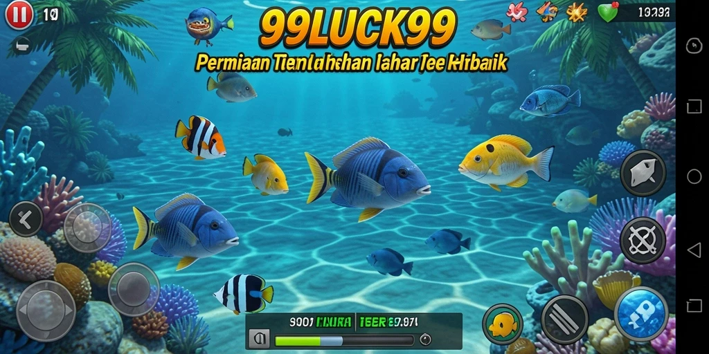 Tampilan gameplay <strong>99LUCK99</strong> saat menangkap ikan di bawah laut.