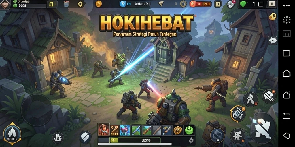 Screenshot gameplay HOKIHEBAT menampilkan strategi pertempuran seru.