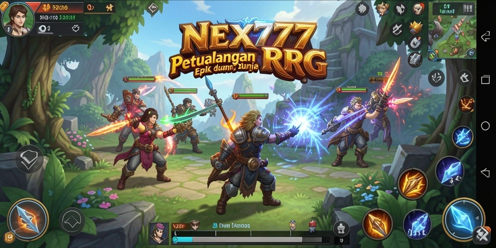 Menampilkan aksi seru dalam gameplay RPG NEX777.