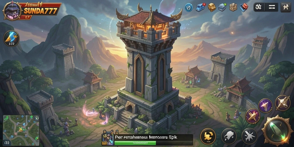 Tampilan gameplay yang mendebarkan dalam SUNDA777 Tower Defense.